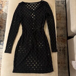 Fashion Nova Black Textured Long Sleeve Dress